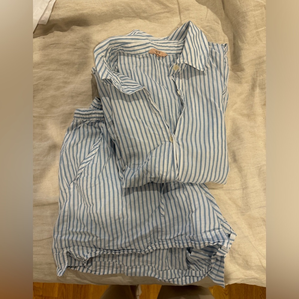 Eberjay Organic Sandwashed Cotton Printed Short PJ Set - Nautico Stripe Azure